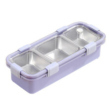 Lancheira com 3 compartimentos, caixa Bento de aço inoxidável, recipiente portátil para armazenar alimentos para crianças, Le