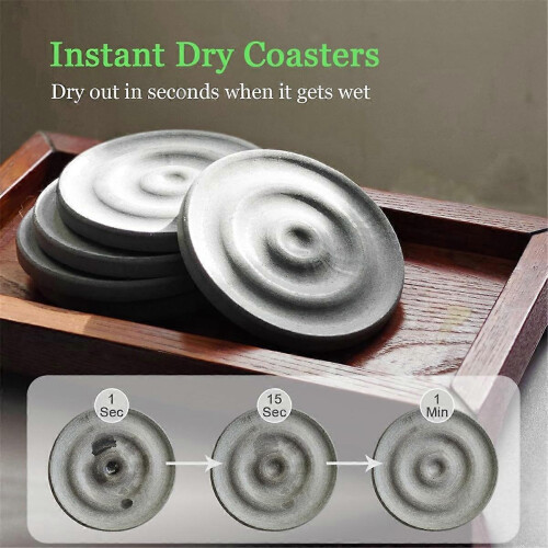 6 PCS Instant Dry Stone Coasters, Natural Diatomaceous Earth Table Coasters for Drinks, Drying Stone 1