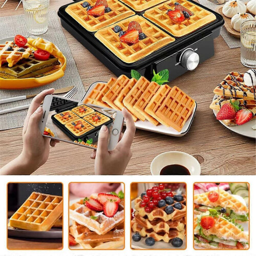 4-Slice WaffleMaker 1500W Double Heating Non-Stick Egg Cake Oven Pancake Egg Waffle Cake Machine Tem 2