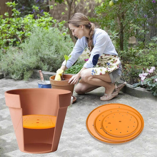 Conjunto de 2 vasos redondos de 33 cm (13 polegadas) na cor laranja, com furos de drenagem para plantas. 1