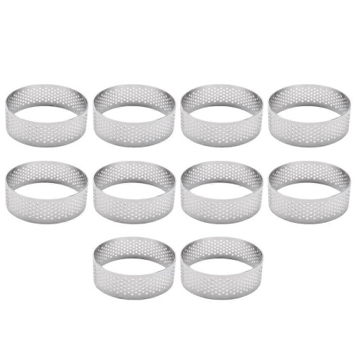 10 Pack Stainless Steel Tart Ring, Heat- Perforated Cake Mousse Ring, Round Ring Baking Tools 1
