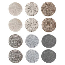 12-teiliges Set: Platzsets, Getränkeuntersetzer, handgewebte Isolierunterlagen, Schüsselunterlagen, Telleruntersetzer, Untersetzer, Baumwolle