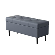 Ottoman Bench with Hidden Storage, Upholstered Tufted Entryway Seating, Dark Blue 80cm