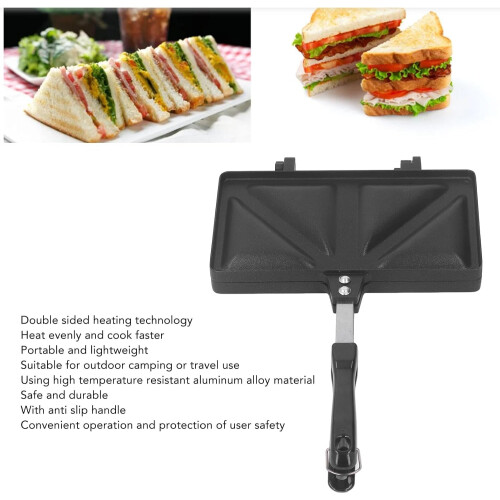 Sandwich Maker and Panini Press NonStick Double Sided Stovetop Grill Pan with Handle Black 1