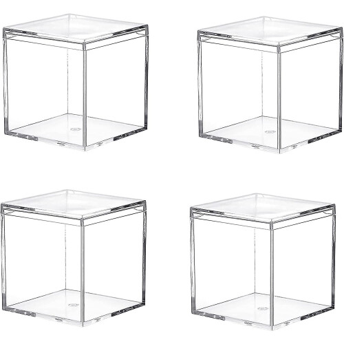 4 Pack Small Clear Acrylic Plastic Square Cube