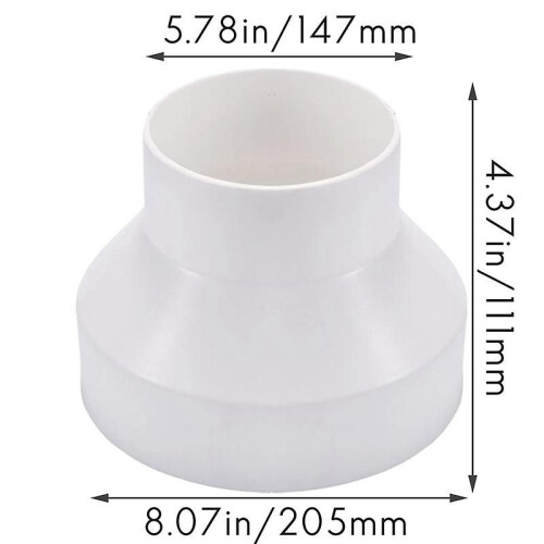 Ventilation Pipe Reducer Adapter Pipe Air Duct Adapter Pipe Connector for Inline Ventilation System(200mm to 150mm) 2