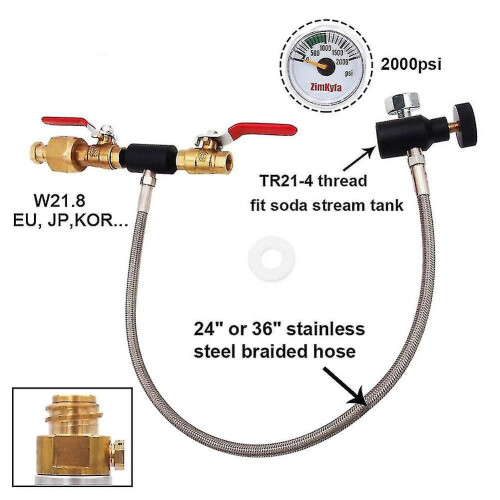 Adaptador de recarga de CO2 W21.8 para encher o cilindro do tanque da máquina de água com gás (24 polegadas com 2