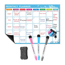 Magnetic Dry Erase Calendar Whiteboard Fridge Magnet Flexible Daily Message Stickers with 3 Board Pen 1 Eraser for Weekly Monthly Organizer Schedule P
