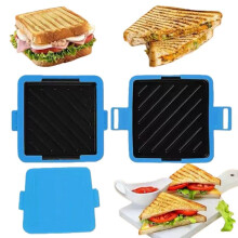 3in1 Sandwich Maker Breakfast Station with Dual Heating Zones, Nonstick Plates for Sandwiches, Waffles and Hot Dogs, Compact Blue Kitchen Appliance