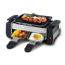 Electric Indoor Grill 600W Fast Heating with Dual Cooking Zones, NonStick Tabletop BBQ for Small Parties