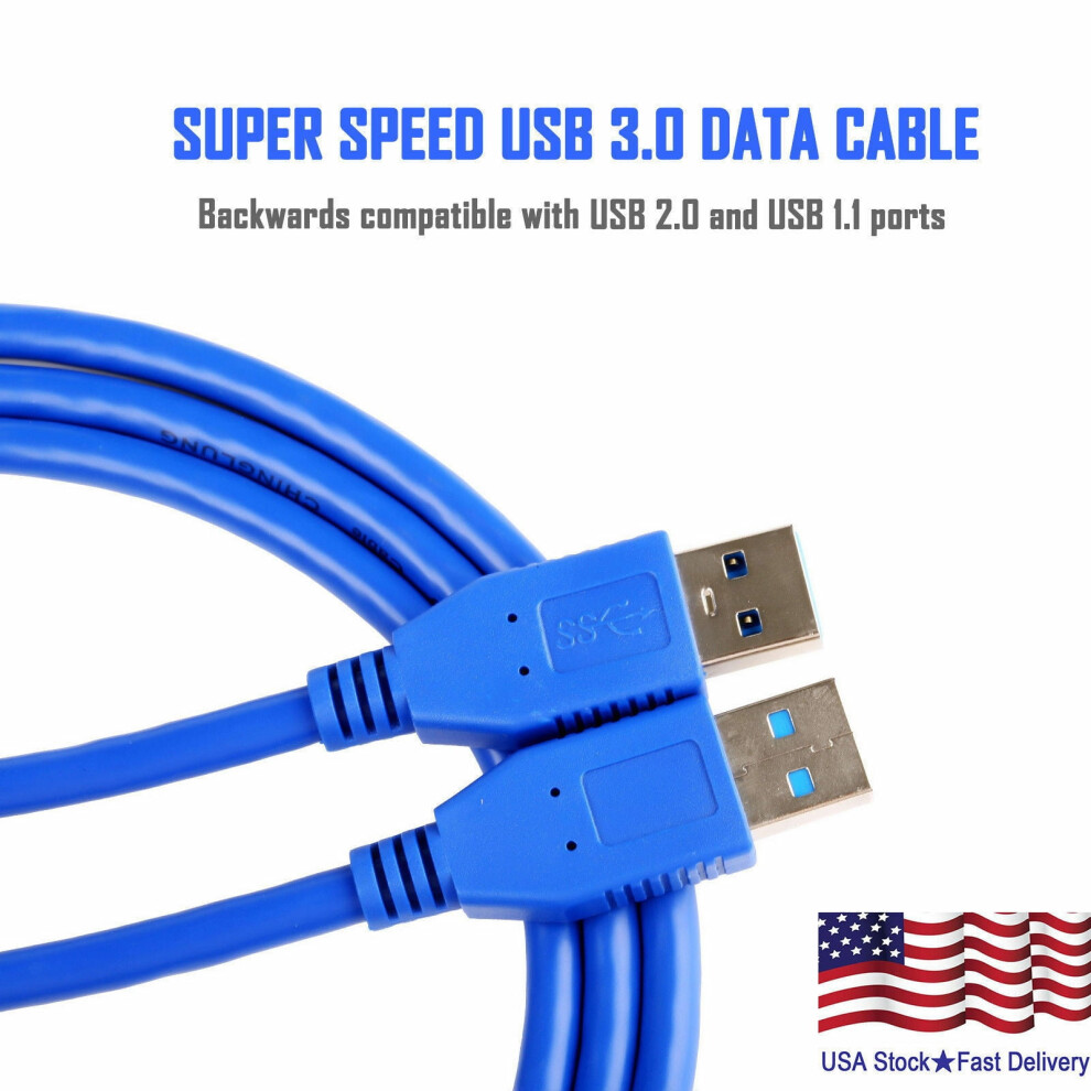 New Usb 3.0 Male To Male Cable Cord For Data Transfer Hard Drive 2Ft Blue 9389440245198