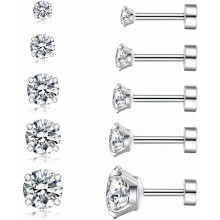 Cubic Zirconia Hypoallergenic Earrings for Women Men Girls Statement Cartilage Fashion Surgical Steel Helix Earrings 5 Pairs