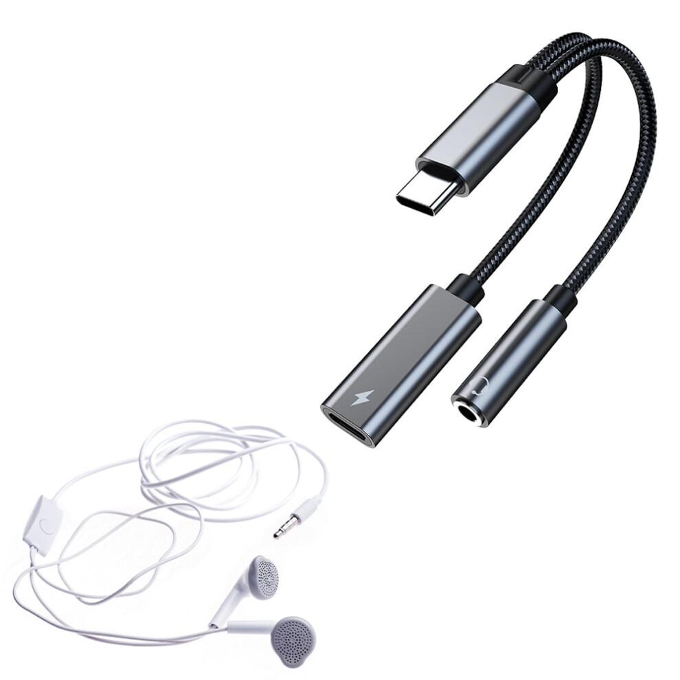 Jixopn Type C To 3.5Mm Audio Adapter With Pd 60W Fast Charging, Compatible With Iphone, Compatible With Huawei, Compatible With Xiaomi Black/Gray 9389440245969