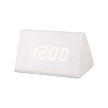 Hot Sale! Poaug Wooden LED Alarm Clock with Adjustable Brightness, Time, Date & Temperature Display - Compatible with Home Use, White