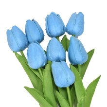 Farfi 5Pcs Artificial Tulips Lifelike Realistic Plastic Faux Silk Floral Simulation for Home (Sky Blue)