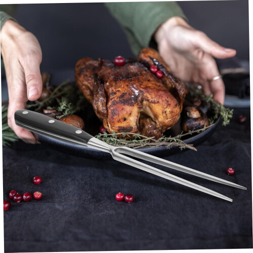 Stainless Steel BBQ Fork with Ergonomic Solid Handle for Meat Carving Turkey Beef Grilling 2