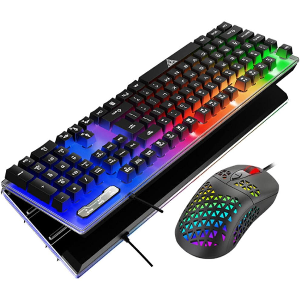Mechanical Keyboard And Mouse, Wired Gaming Keyboard Switch 104 Keys Rainbow Backlit Keyboard And Wired Mouse 3200 Dpi For Pc Computer Gamer Blue 9389440793118