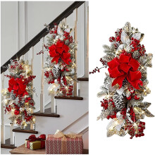2 Pcs Cordless Prelit Stairway Christmas Swag, Artificial Garland with Lights Compatible with Staircase, Door, Wall, Window Decor