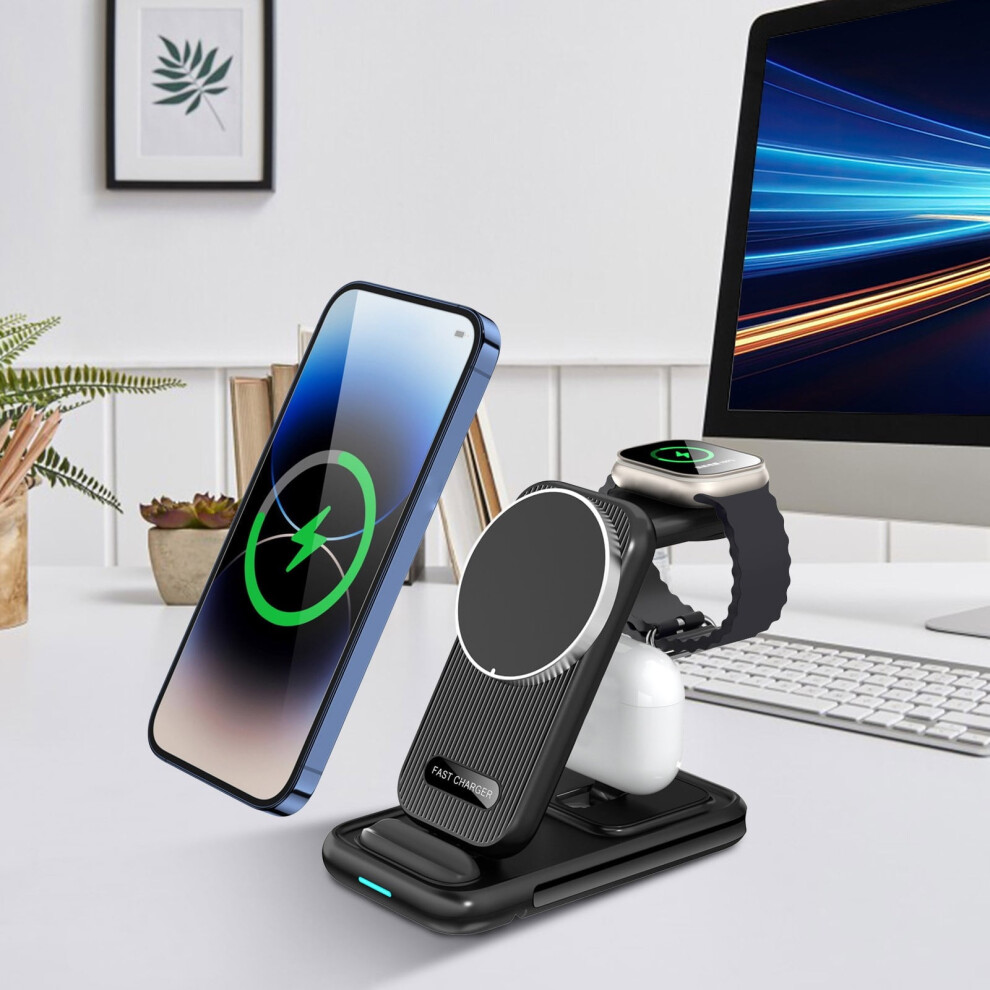 Txmfgh Three In One Wireless Charger: 15W Fast Charging And Multifunctional Magnetic Suction For Efficient And Stable Charging (, White) Black/White 9389440847545