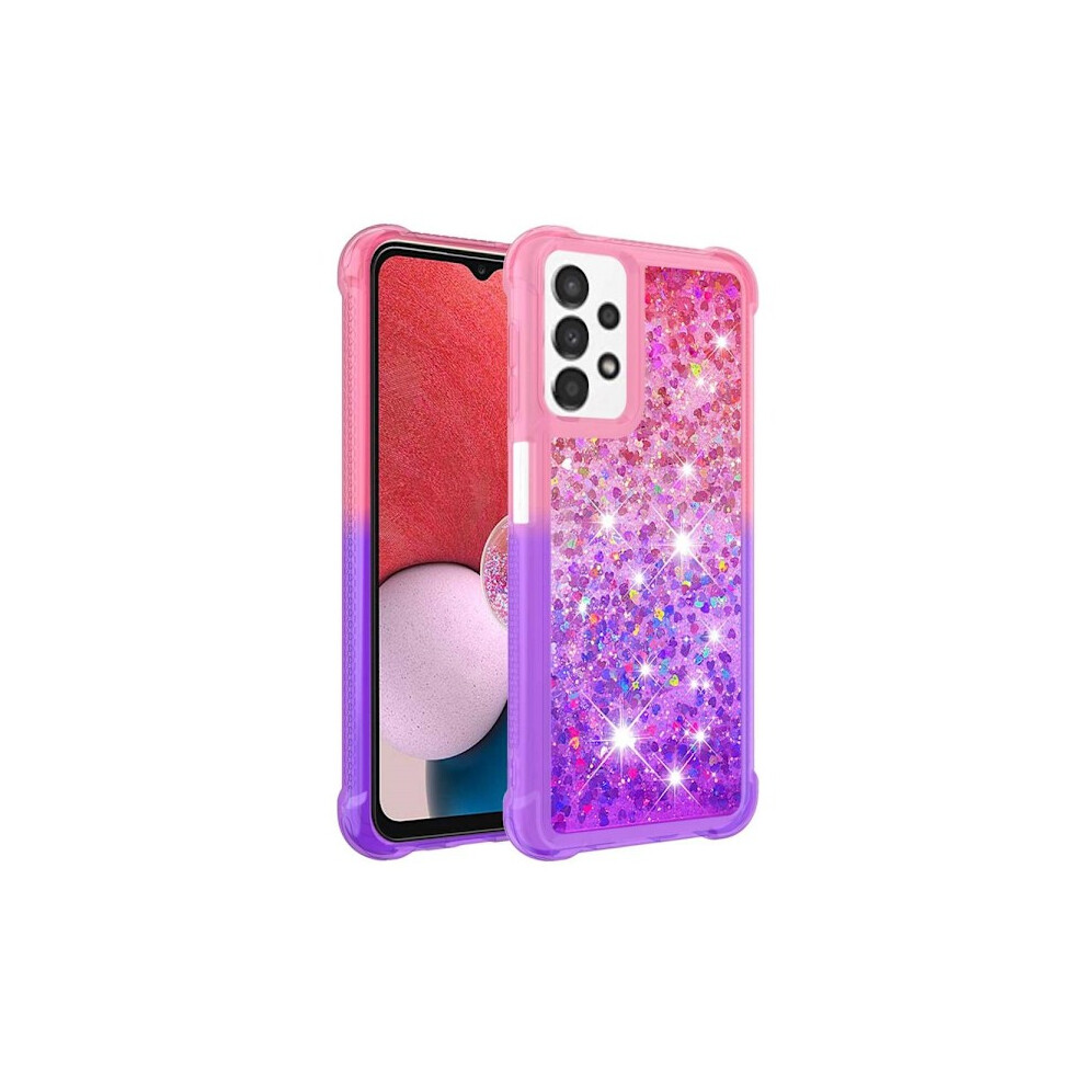Skalo Compatible With Samsung A13 4G Quicksand Glitter Hearts Tpu Case - Multicolour Pink/Purple 9389440567320