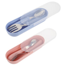 2 Sets Children's Cutlery 4 Piece Chopsticks Toddler Utensils Metal Spoons Forks with Plastic Handle