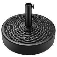Fillable Umbrella Base Stand, All Weather Round Faux Wicker Plastic Patio Base with 55lbs Capacity & 2 Adjustment Knobs, Black