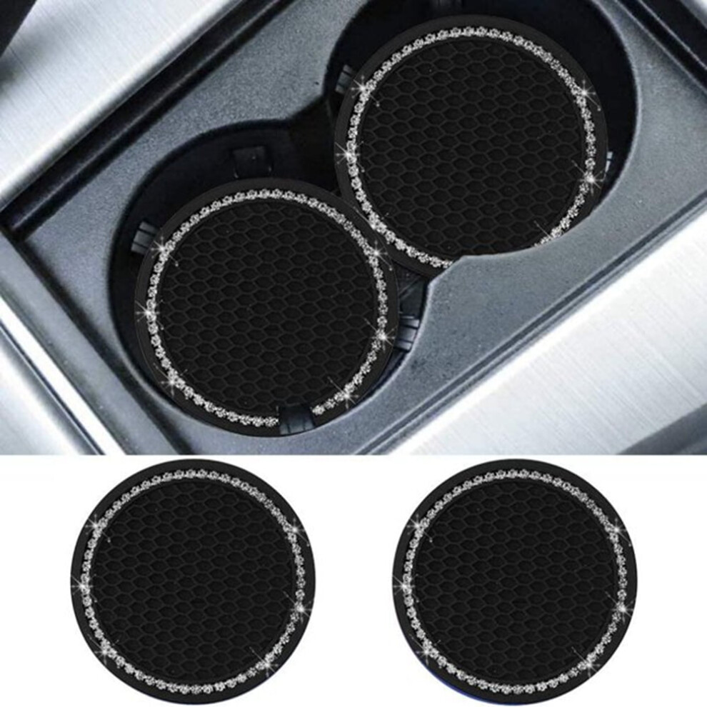 Haoan Bling Car Coasters 2.75" Anti-Slip Cup Holder Inserts Compatible With Auto Interior Accessories (Pack Of 2) Black 9389440653887