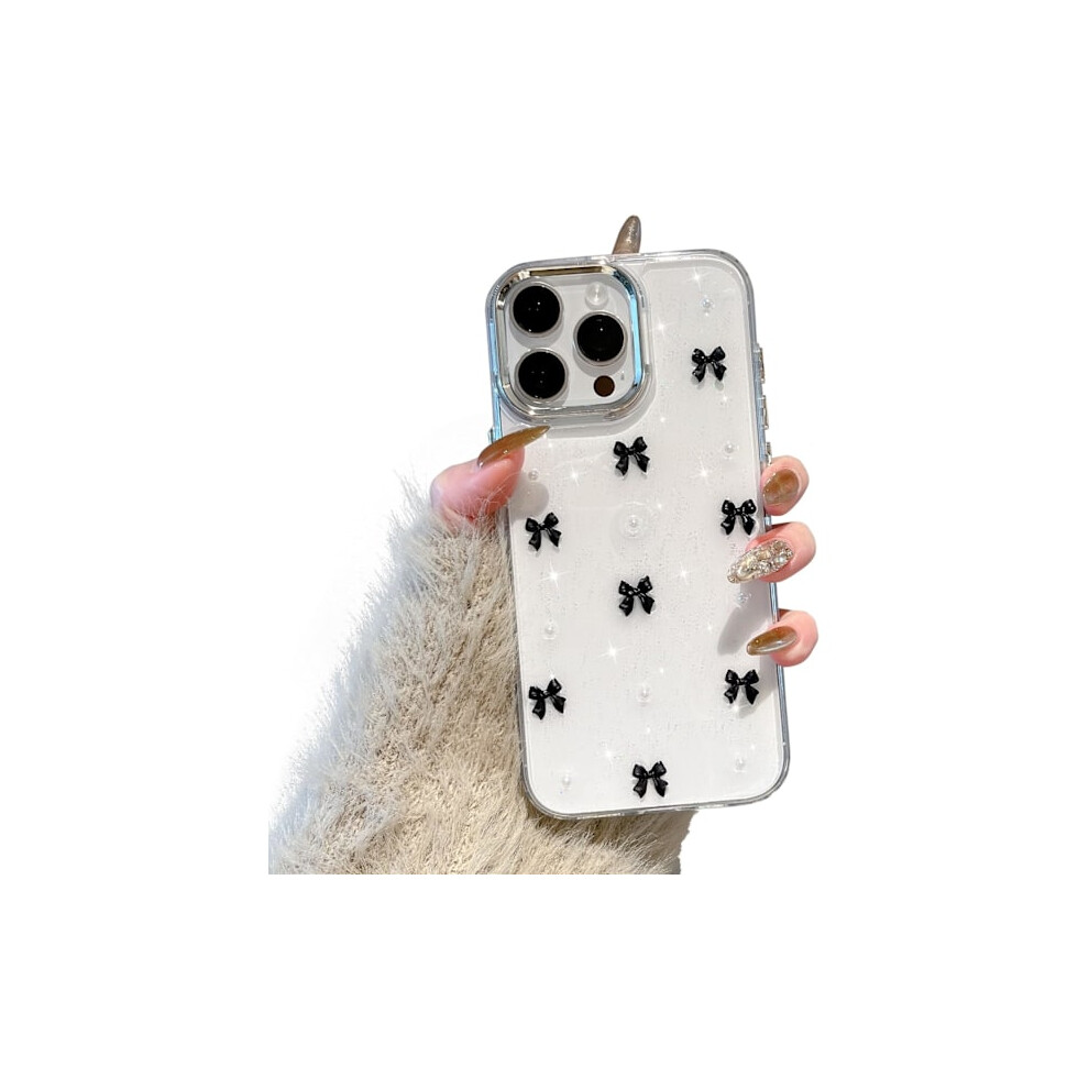 Bling Glitter 3D Bowknot Case, Crystal Clear Sparkly Slim Soft Durable Protective Case Compatible With Iphone 16 Pro Black 9389440655645