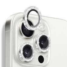 NORTHJO Camera Lens Protector with Glitter for compatible with iPhone 16 Pro / 16 Pro Max, Tempered Glass and Metal Silver