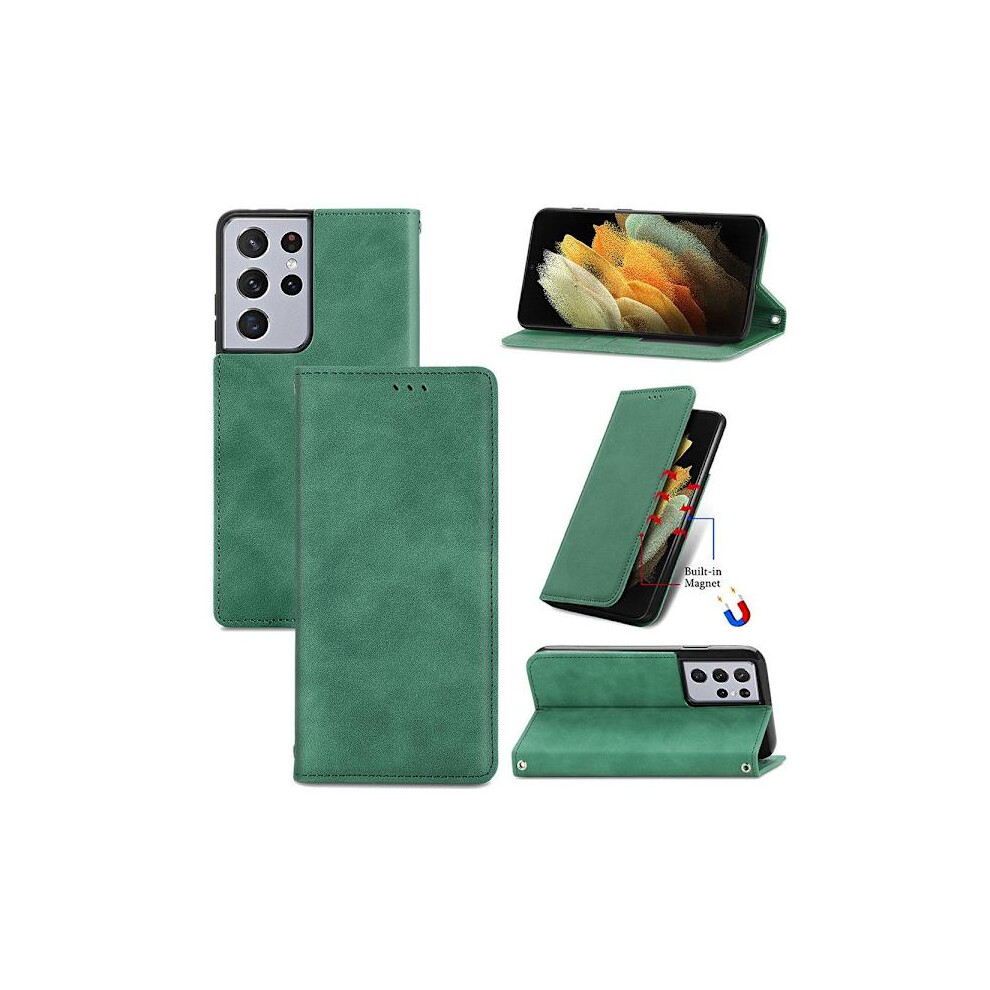 Compatible With Samsung Galaxy S21 Ultra - Wallet Case Dark Green 9389440655867