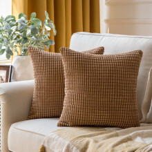 Phantoscope 22" x 22" Transitional Brown Striped Polyester Blend Throw Pillow , ( 2 Count)
