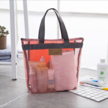 Shower Mesh Caddy Bag Quick Dry Hanging Toiletry and Bath Organizer for Travel and Swimming with Zipper, Shower Bag with Zipper Pink