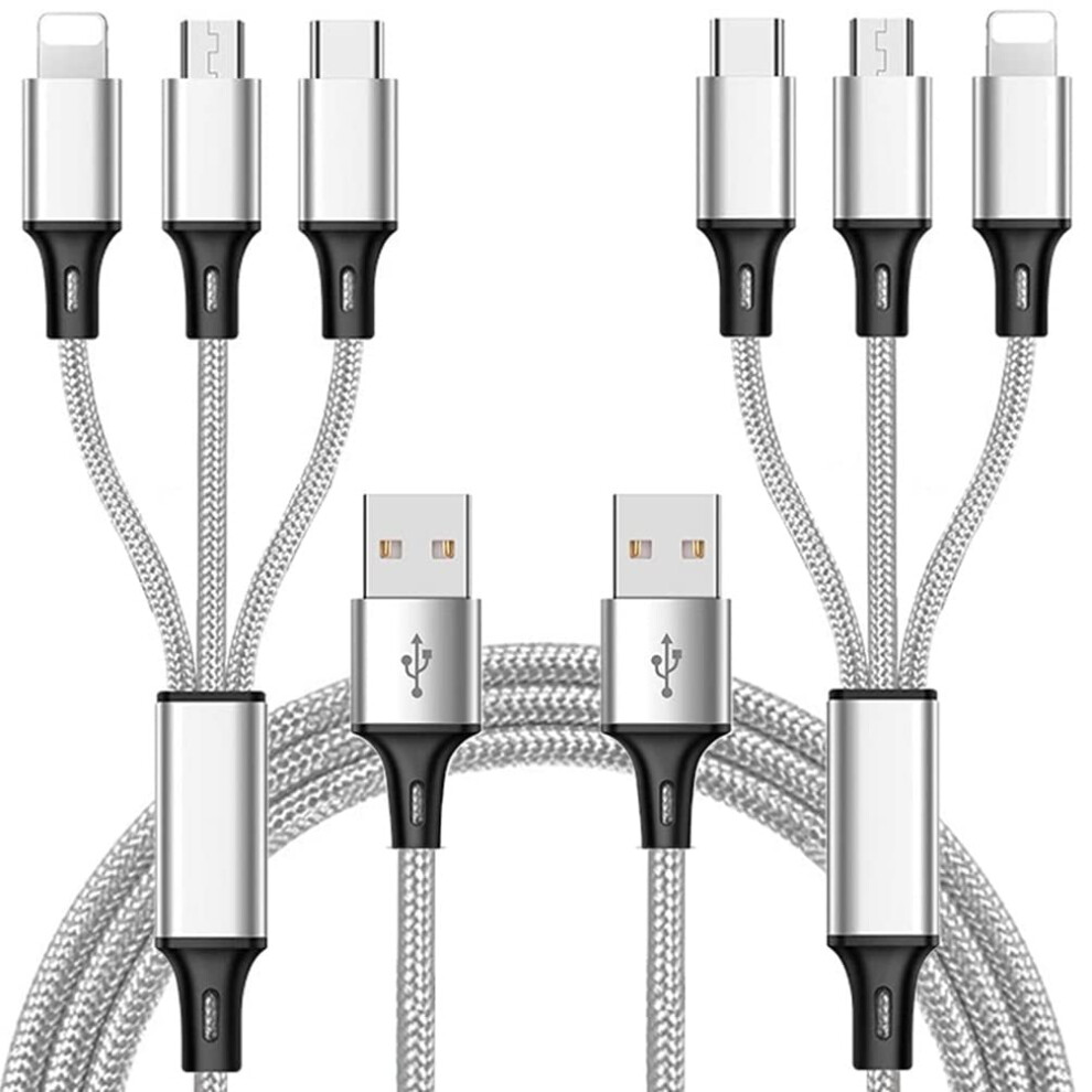 2Pack 4Ft Multi Charging Cable, 3-In-1 Usb Cord With Type-C/Micro Usb, Aluminum Nylon For Most Phones & Tablets 9110895377581
