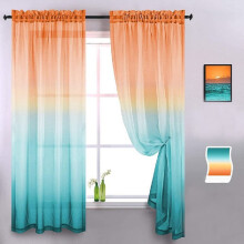 54 x 102 Inch Orange Green Gradient Sheer Curtain Panel Light Filtering Voile for Living Room