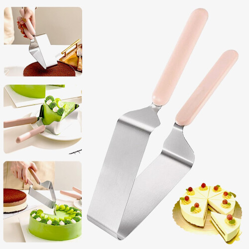 Stainless Steel Cake Cutter with Double Ergonomic Handle, RustProof Server for Wedding and Baking