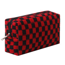 Corduroy Pencil Case Large Capacity Pen Pouch Organizer with Full Zipper for School Office Travel Red Black