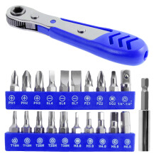 Grusce 22 in 1 Ratchet Screwdriver Set, 90 Degree Reversible Mini Hand Tool, Low Profile Portable Screwdriver, 1/4 inch