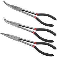 NKTIER 3/5Pcs Needle Nose Pliers Set, 11in Carbon Steel Long Reach, Non-Slip Straight & 25/45/90 O-Shaped Bent Pliers for Machinist