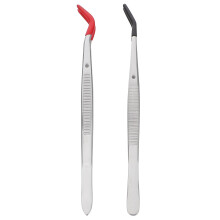 2pcs Stainless Steel Curved Tweezers with Rubber Tips, Non-Magnetic Precision Bent Tip Tweezers for Electronics Lab Work