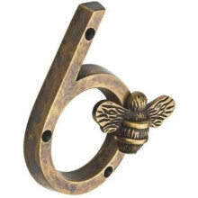 Bee House Number Sign, Personalized Bee Address Sign with Bee Design, Metal 0-9 for Outside Yard (BRASS,6)