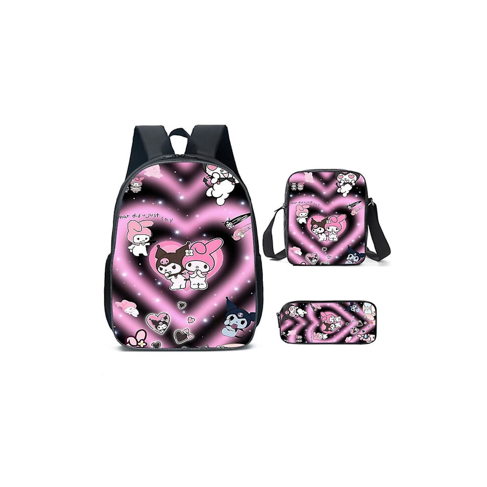 Backpack Kuromi with print, school bag, shoulder bag, travel backpack, handbag, pencil case, 3 pieces/set B