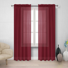 Wine Red Sheer Curtains, 2 Panels 40"x79", Rod Pocket Semi Crinkle Voile Drapes for Living Room, Bedroom, Patio, Villa, Parlor