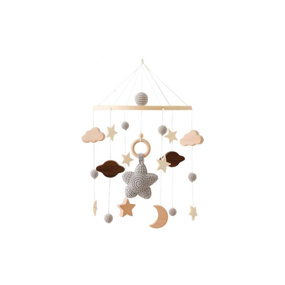 Wooden Baby Mobile With Felt Balls And Clouds, Children's Room Hanging Ornament (Grey) Grey