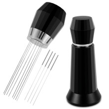 Qenwkxz Espresso Distribution Tool, Rustproof Coffee Distributor Stirrer with 0.4mm Stainless Steel Needles, 4 Spare Needles, Ergonomic (Black)