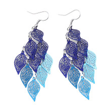 Pnellth 1 Pair Lady Earrings Leaf Shape Long Creative Drop Earrings for Prom Blue