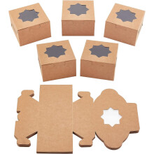Individual Kraft Paper Cake Box Bakery Single Cupcake Packing Box Square with Octagonal-shaped Clear Window Peru 100x100x65mm