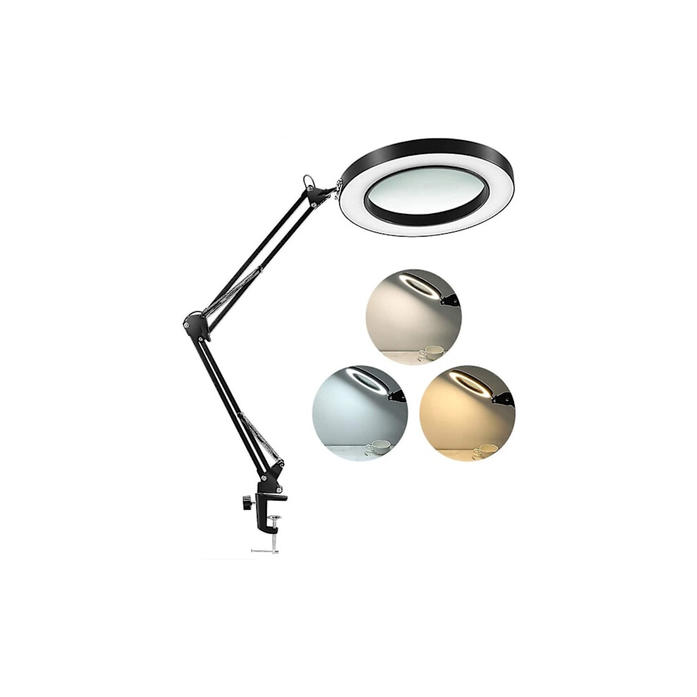 LED magnifying lamp with clip, 1,500 lumens, continuously dimmable, 3 color modes