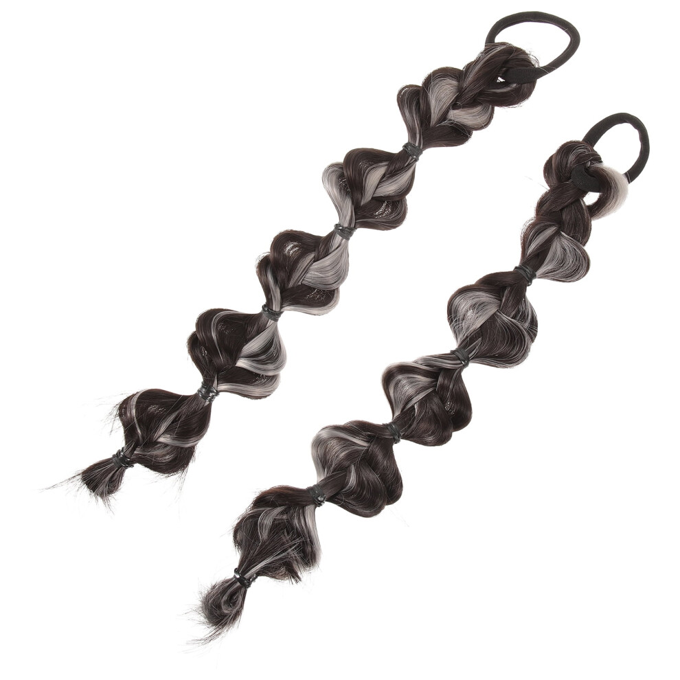 Unisex 2Pcs Braided Ponytail Hair Extension Warp Around Synthetic Wig Bubble Hair Tail Extensions