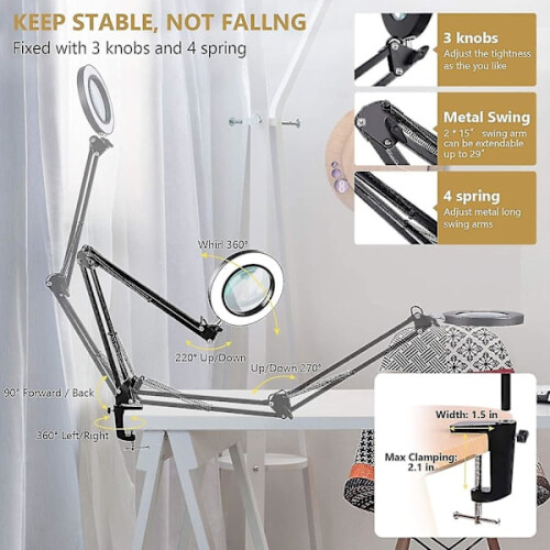 LED magnifying lamp with clip, 1,500 lumens, continuously dimmable, 3 color modes 1