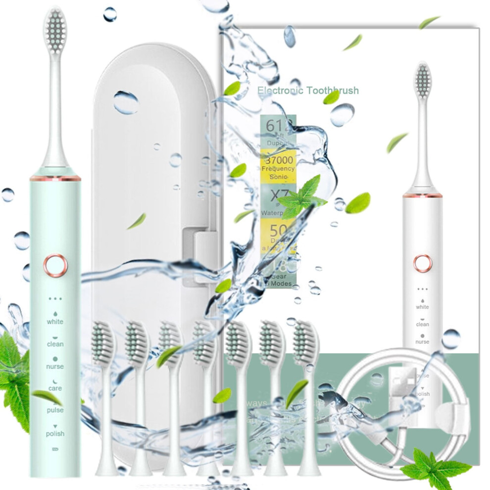 Txmfgh Electric Toothbrush with 8 Heads, 6 Modes, IPX7 Waterproof, USB Charging & Travel Case - Ideal for Deep Cleaning